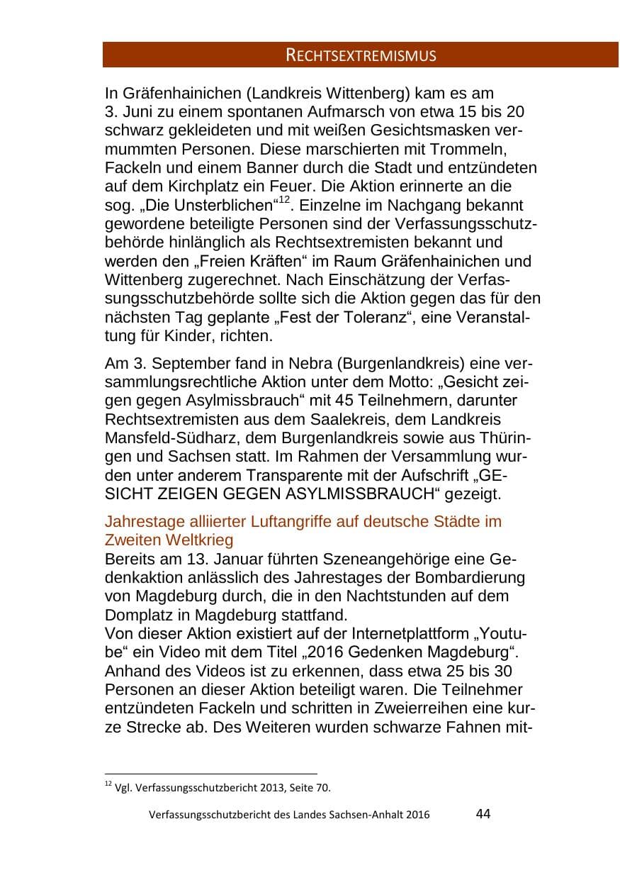 Seite 44 des Verfassungsschutzbericht 2016 Sachsen-Anhalt