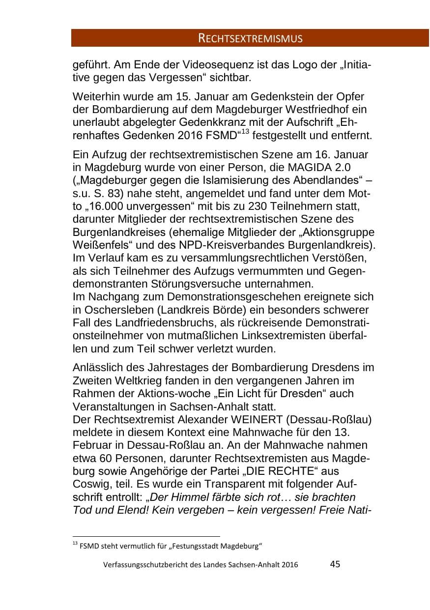Seite 45 des Verfassungsschutzbericht 2016 Sachsen-Anhalt