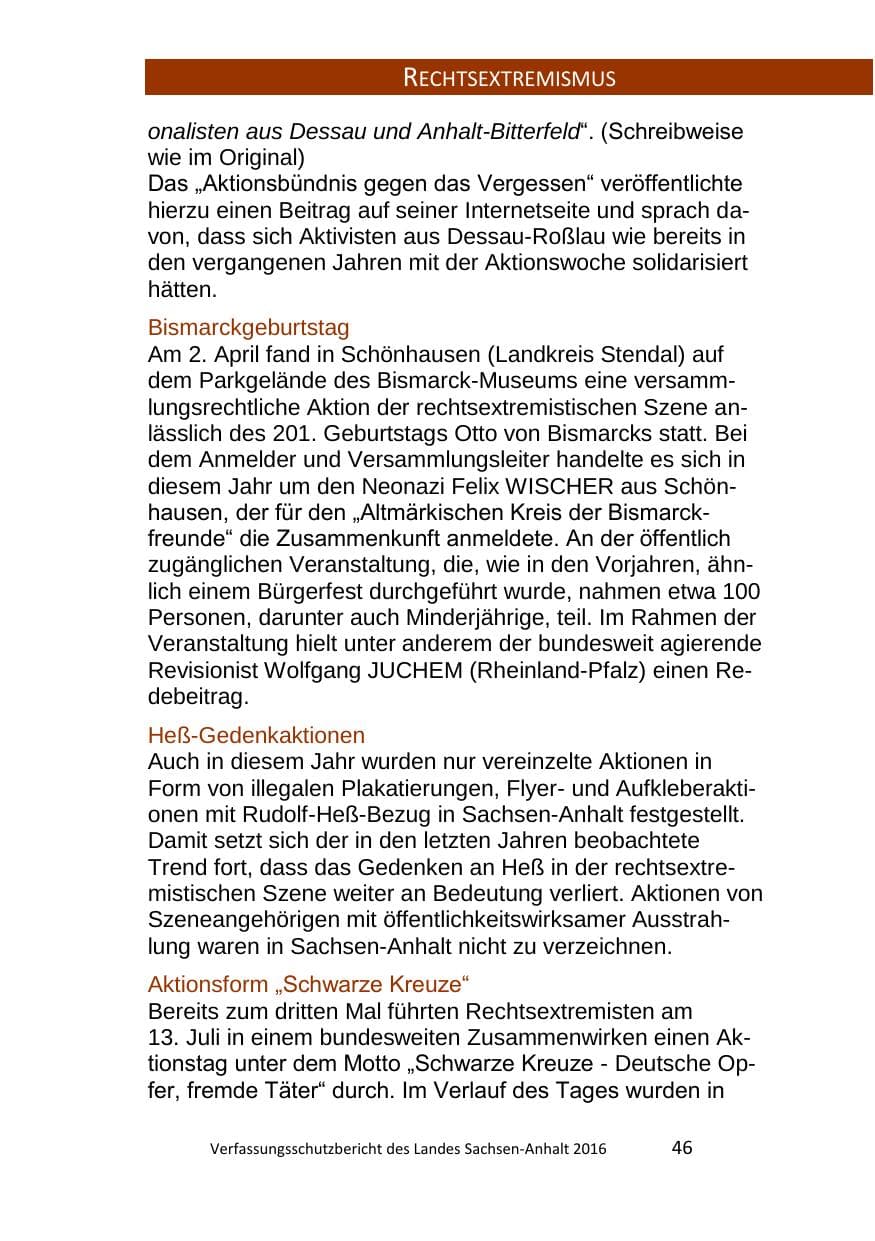 Seite 46 des Verfassungsschutzbericht 2016 Sachsen-Anhalt