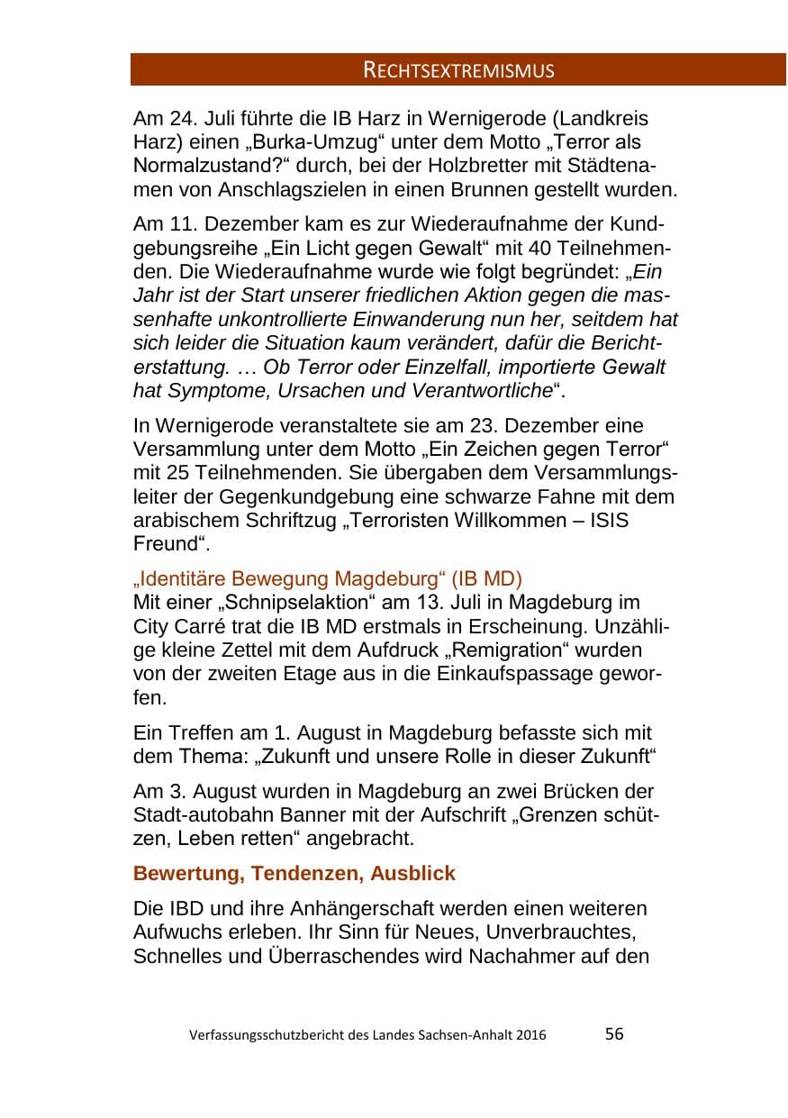 Seite 56 des Verfassungsschutzbericht 2016 Sachsen-Anhalt