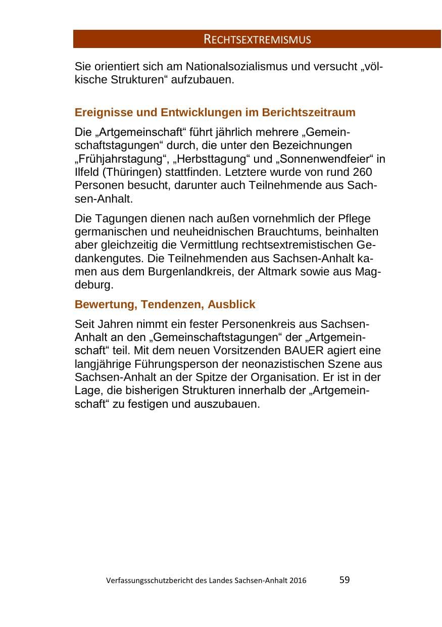 Seite 59 des Verfassungsschutzbericht 2016 Sachsen-Anhalt