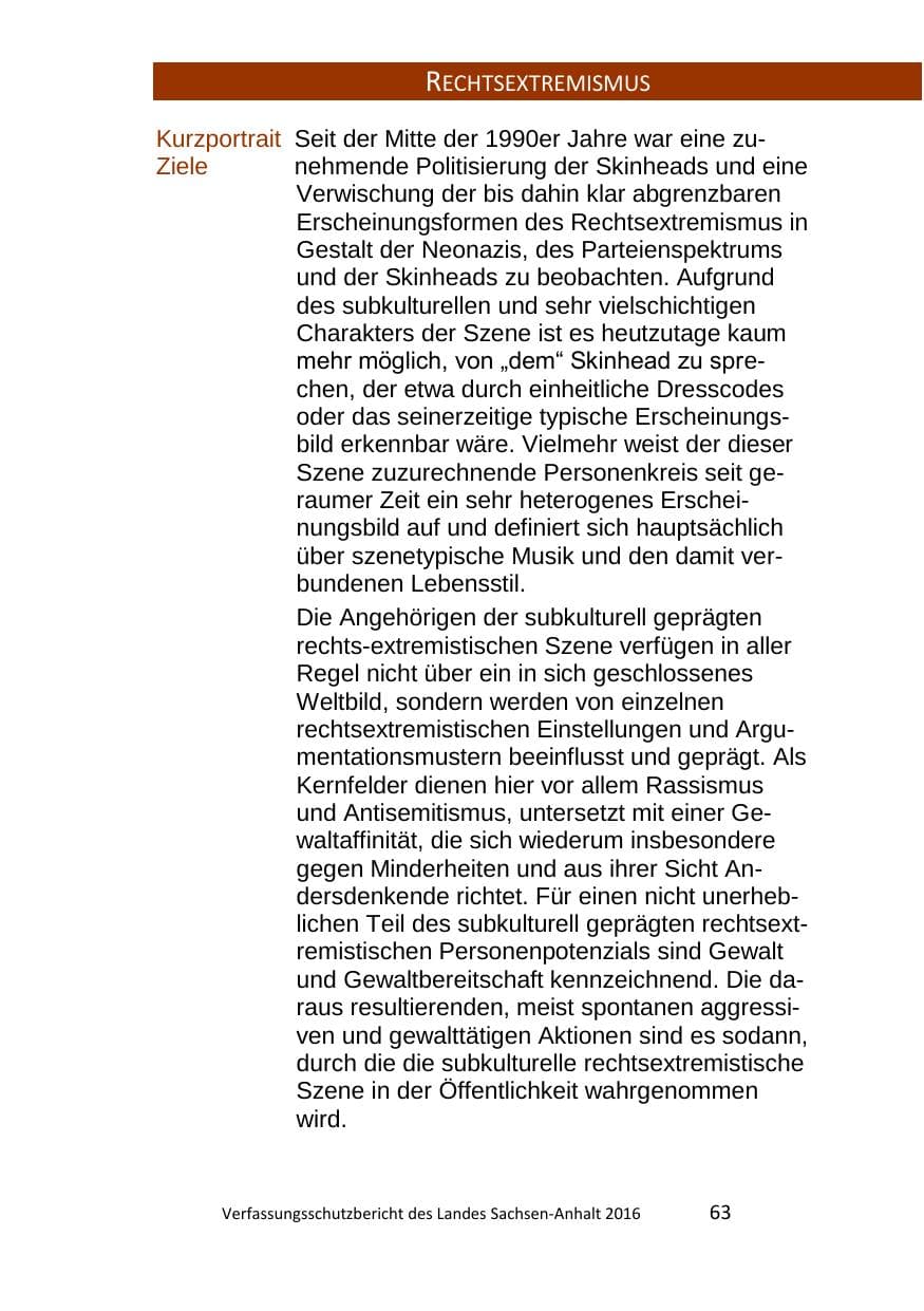 Seite 63 des Verfassungsschutzbericht 2016 Sachsen-Anhalt
