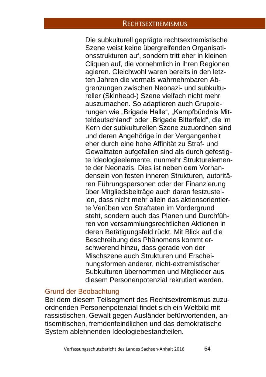 Seite 64 des Verfassungsschutzbericht 2016 Sachsen-Anhalt