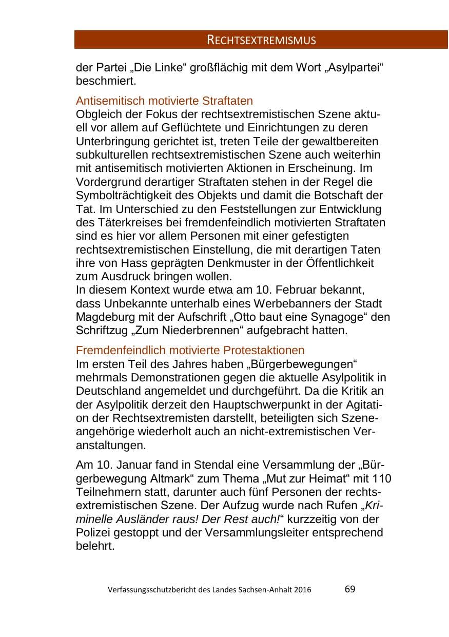 Seite 69 des Verfassungsschutzbericht 2016 Sachsen-Anhalt