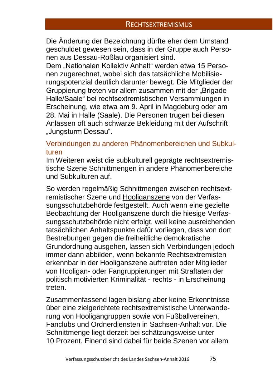 Seite 75 des Verfassungsschutzbericht 2016 Sachsen-Anhalt