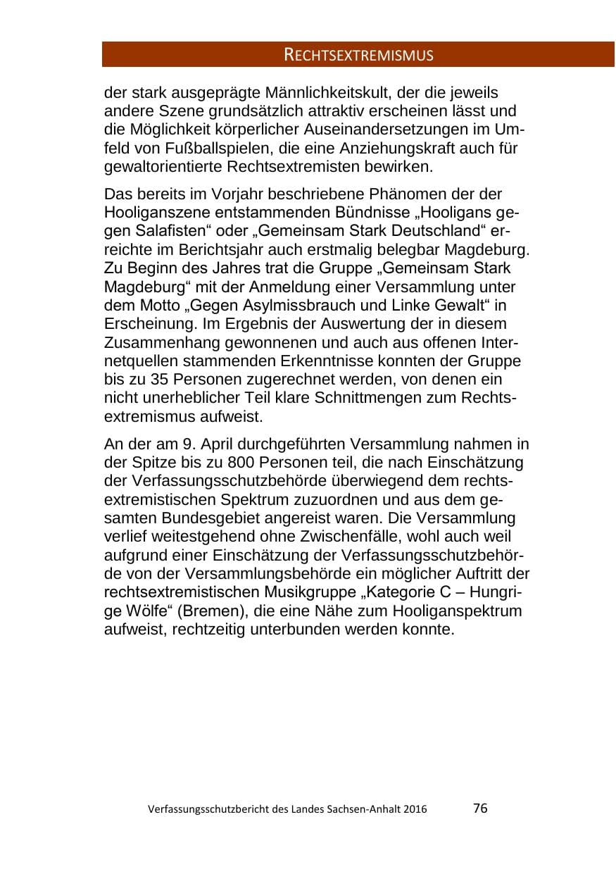 Seite 76 des Verfassungsschutzbericht 2016 Sachsen-Anhalt