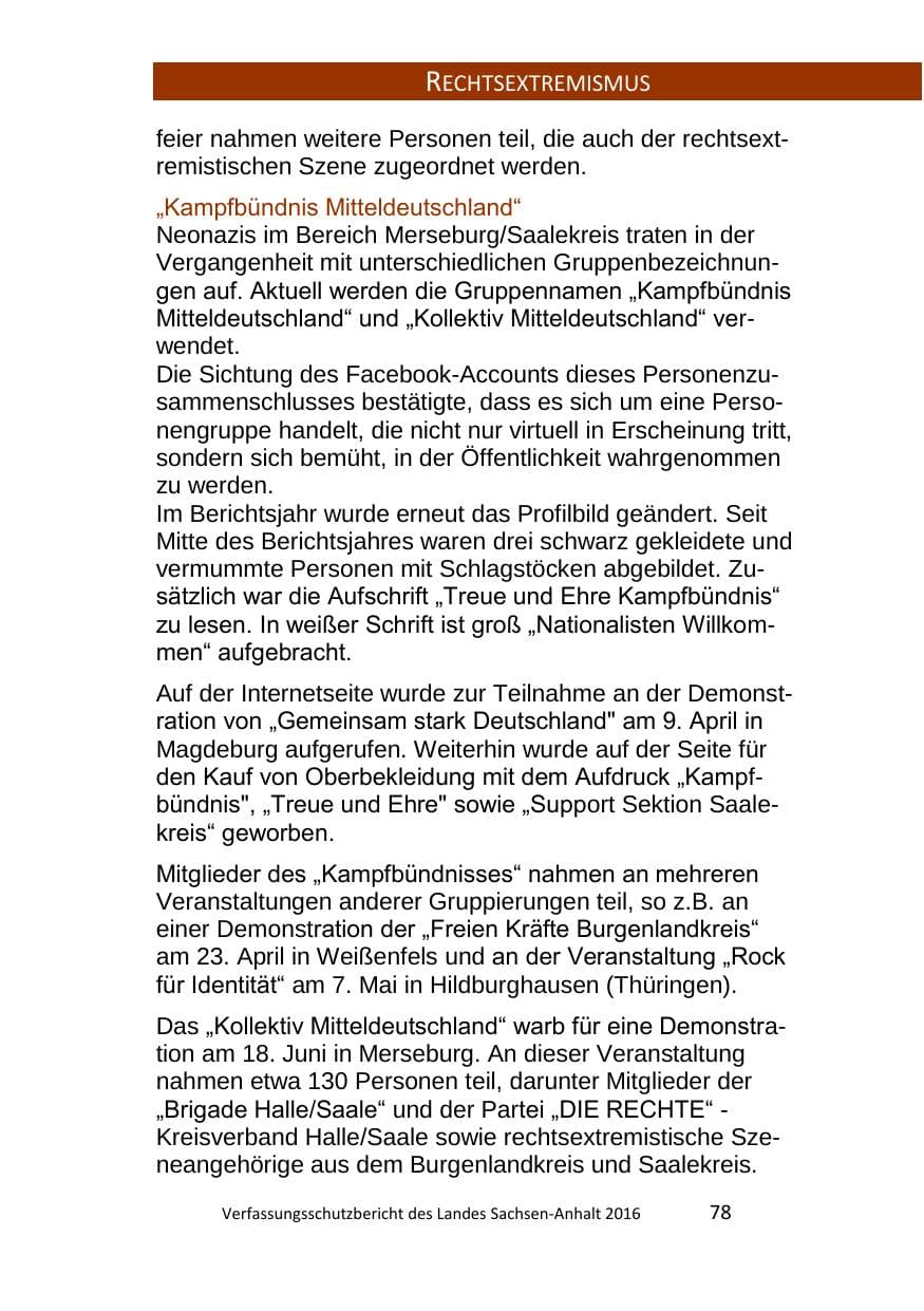 Seite 78 des Verfassungsschutzbericht 2016 Sachsen-Anhalt
