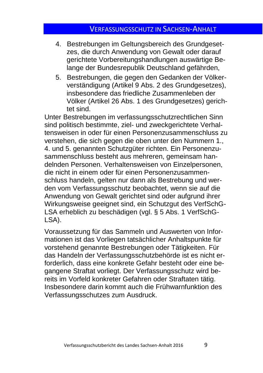 Seite 9 des Verfassungsschutzbericht 2016 Sachsen-Anhalt