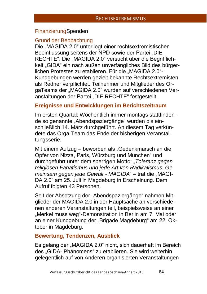 Seite 84 des Verfassungsschutzbericht 2016 Sachsen-Anhalt