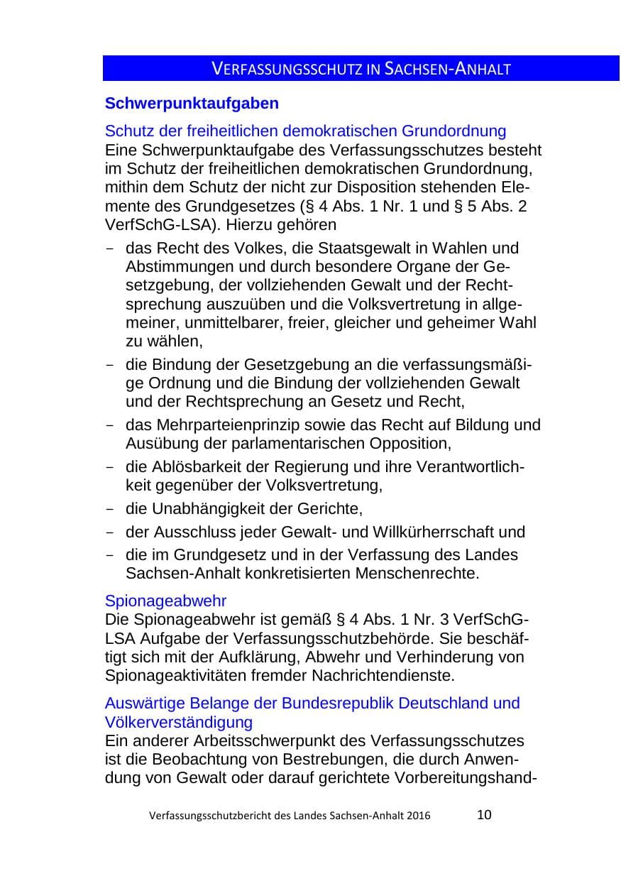 Seite 10 des Verfassungsschutzbericht 2016 Sachsen-Anhalt