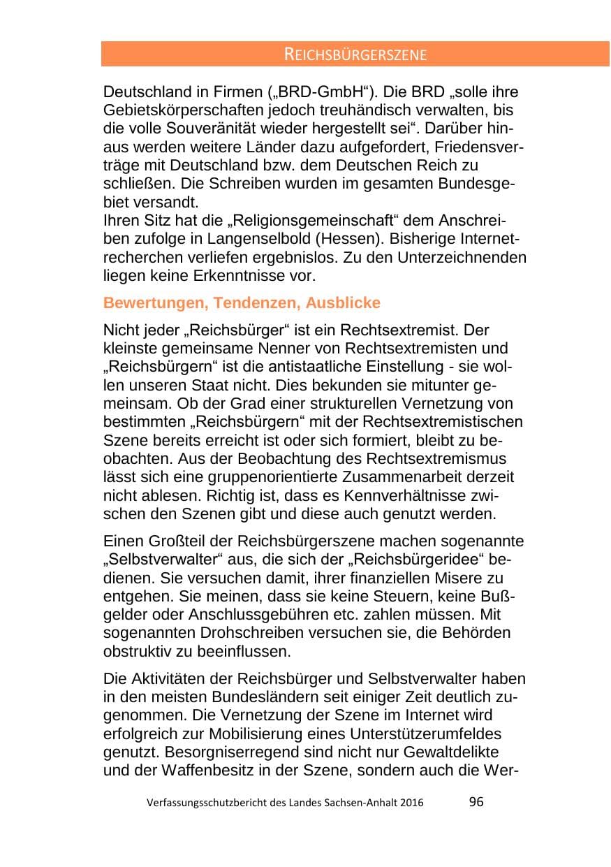 Seite 96 des Verfassungsschutzbericht 2016 Sachsen-Anhalt