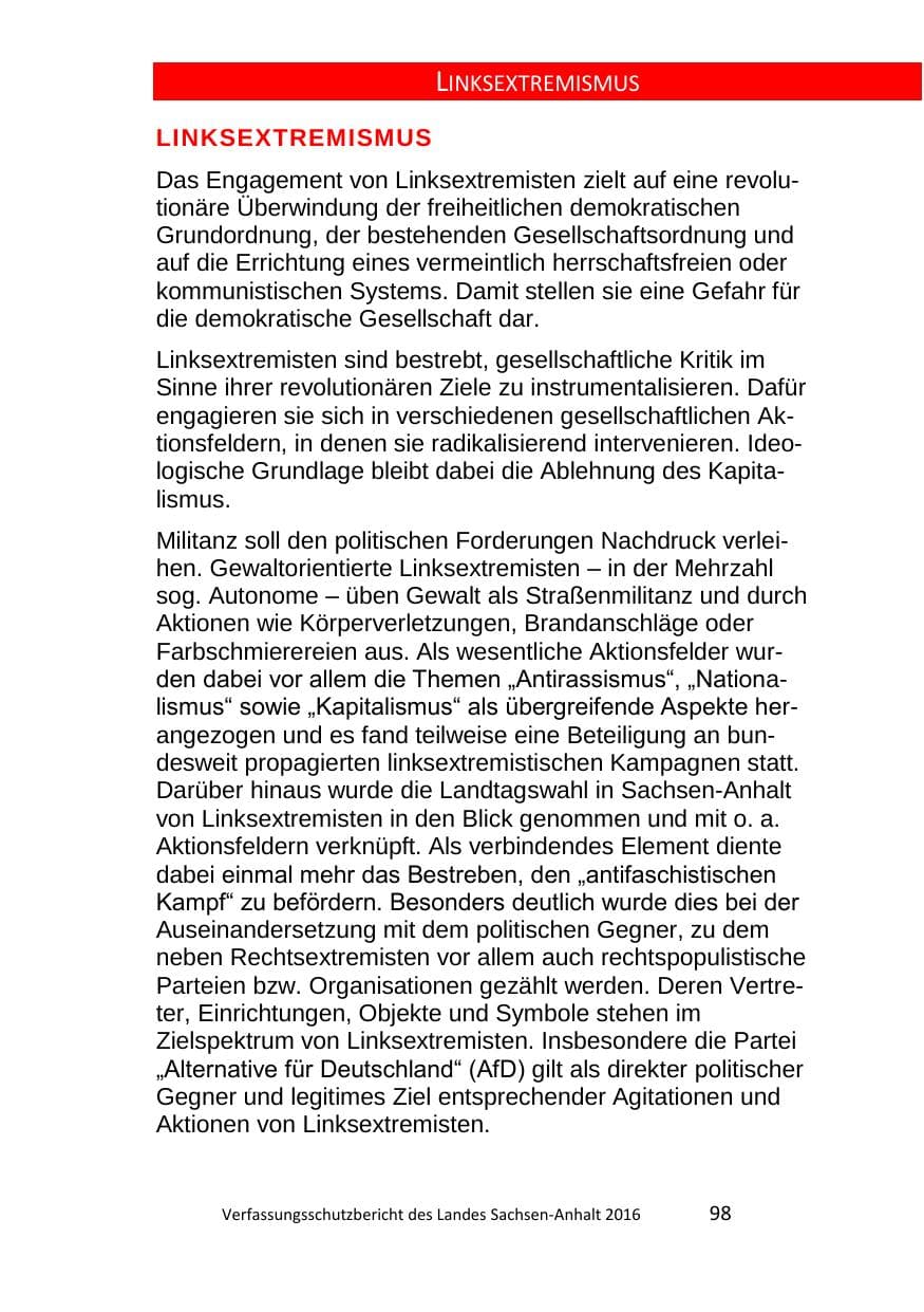 Seite 98 des Verfassungsschutzbericht 2016 Sachsen-Anhalt