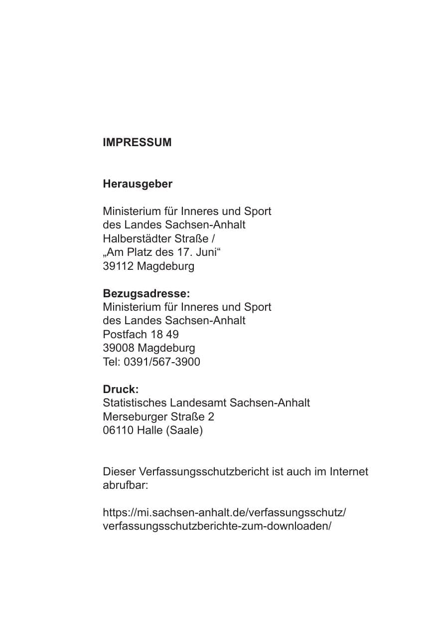 Seite 2 des Verfassungsschutzbericht 2017 Sachsen-Anhalt