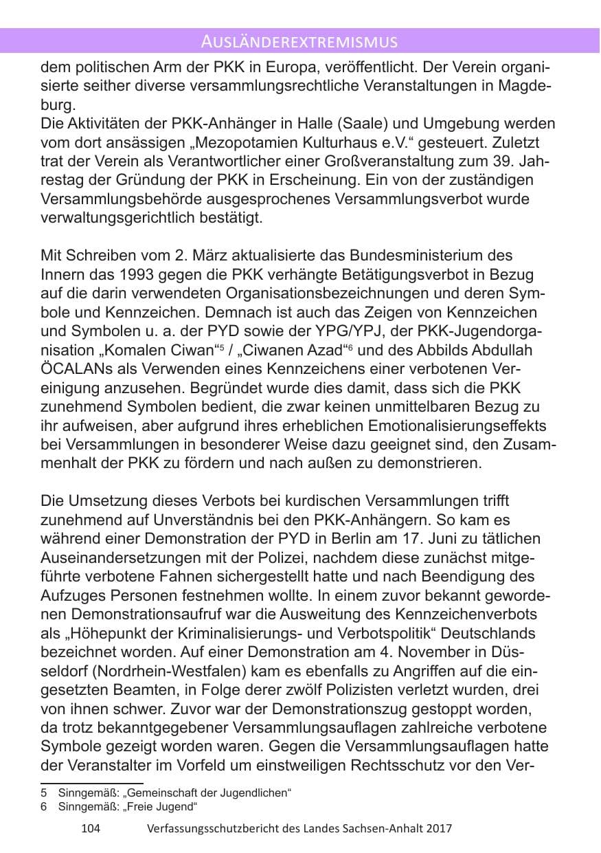 Seite 106 des Verfassungsschutzbericht 2017 Sachsen-Anhalt