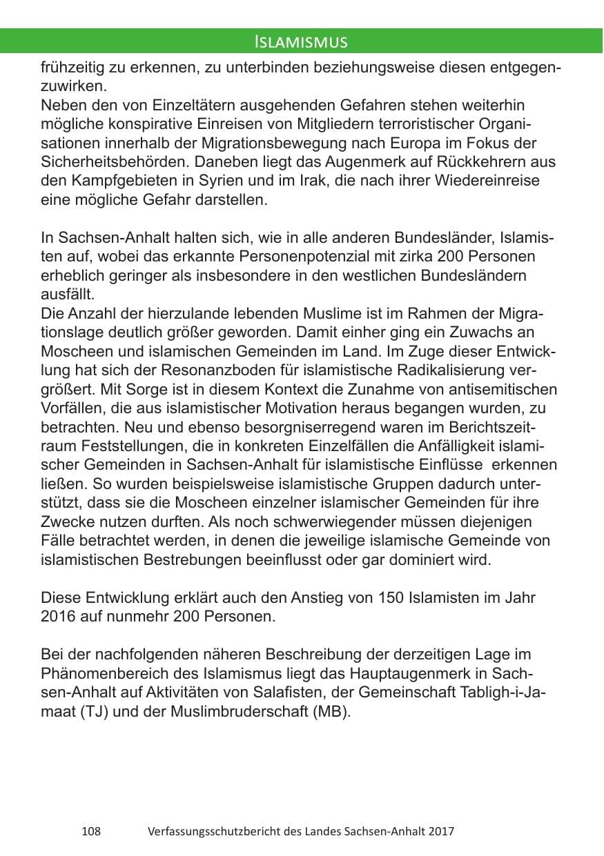 Seite 110 des Verfassungsschutzbericht 2017 Sachsen-Anhalt