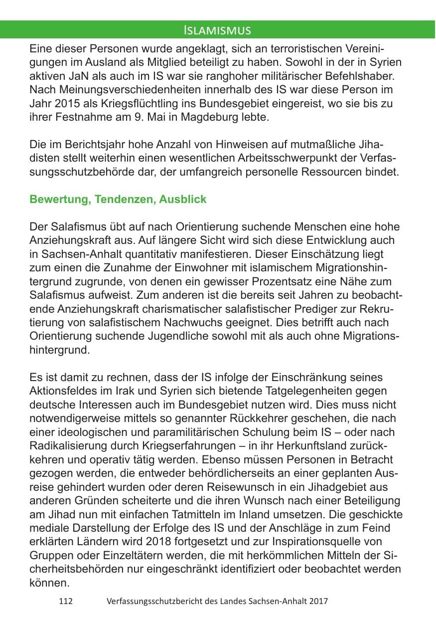 Seite 114 des Verfassungsschutzbericht 2017 Sachsen-Anhalt