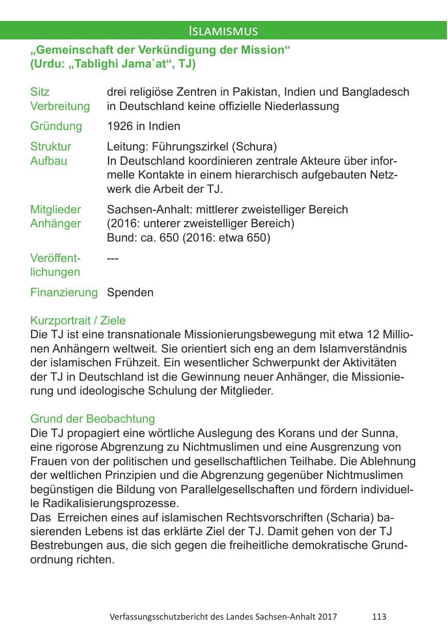 Seite 115 des Verfassungsschutzbericht 2017 Sachsen-Anhalt