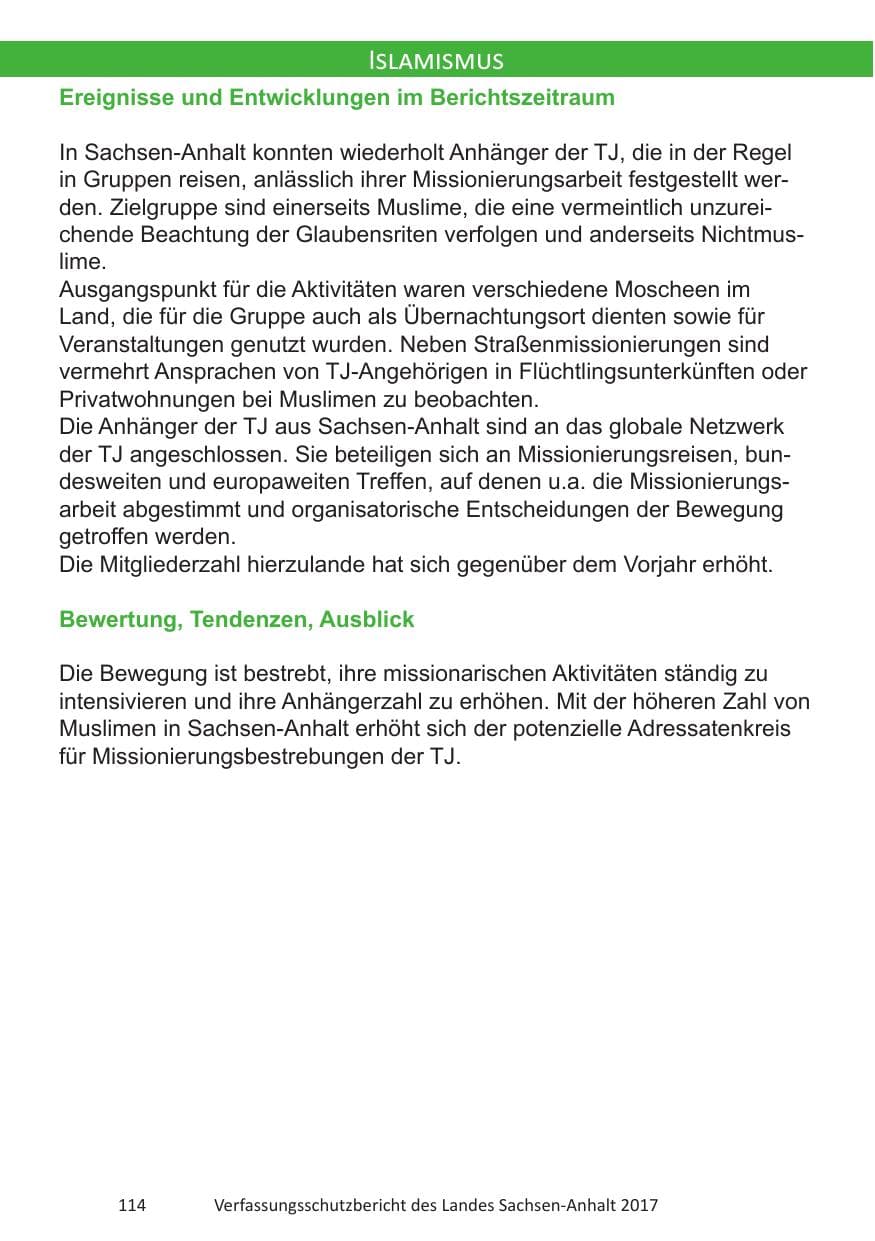 Seite 116 des Verfassungsschutzbericht 2017 Sachsen-Anhalt