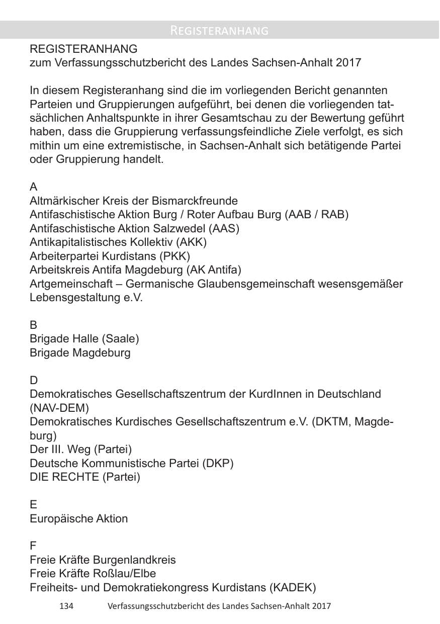 Seite 136 des Verfassungsschutzbericht 2017 Sachsen-Anhalt