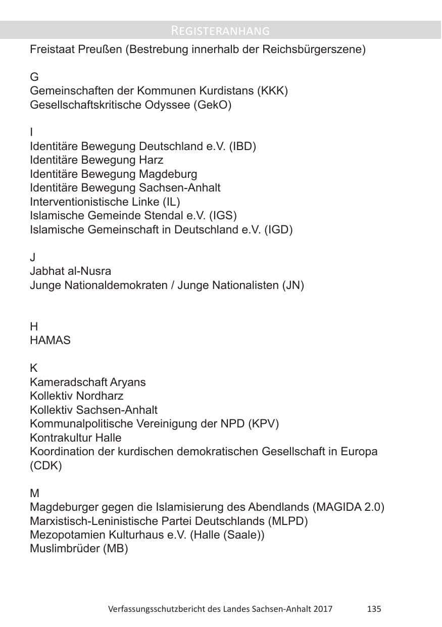 Seite 137 des Verfassungsschutzbericht 2017 Sachsen-Anhalt