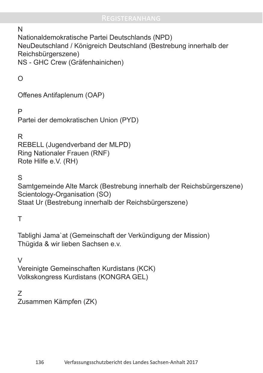 Seite 138 des Verfassungsschutzbericht 2017 Sachsen-Anhalt