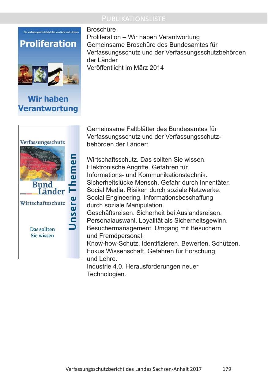 Seite 181 des Verfassungsschutzbericht 2017 Sachsen-Anhalt
