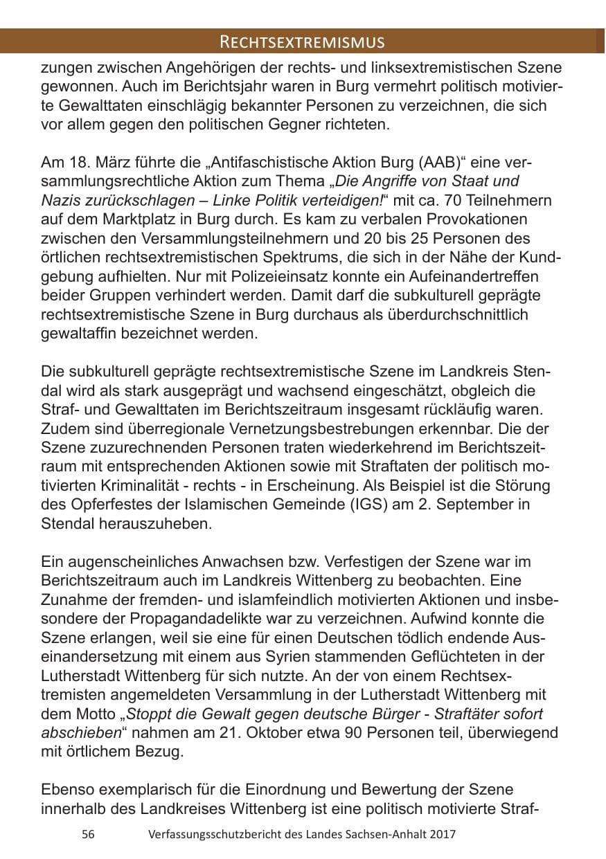 Seite 58 des Verfassungsschutzbericht 2017 Sachsen-Anhalt