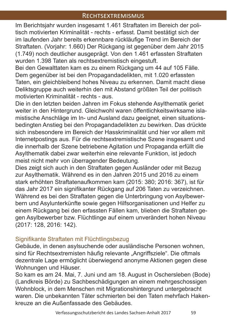 Seite 61 des Verfassungsschutzbericht 2017 Sachsen-Anhalt
