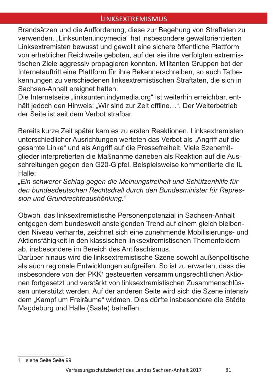 Seite 83 des Verfassungsschutzbericht 2017 Sachsen-Anhalt