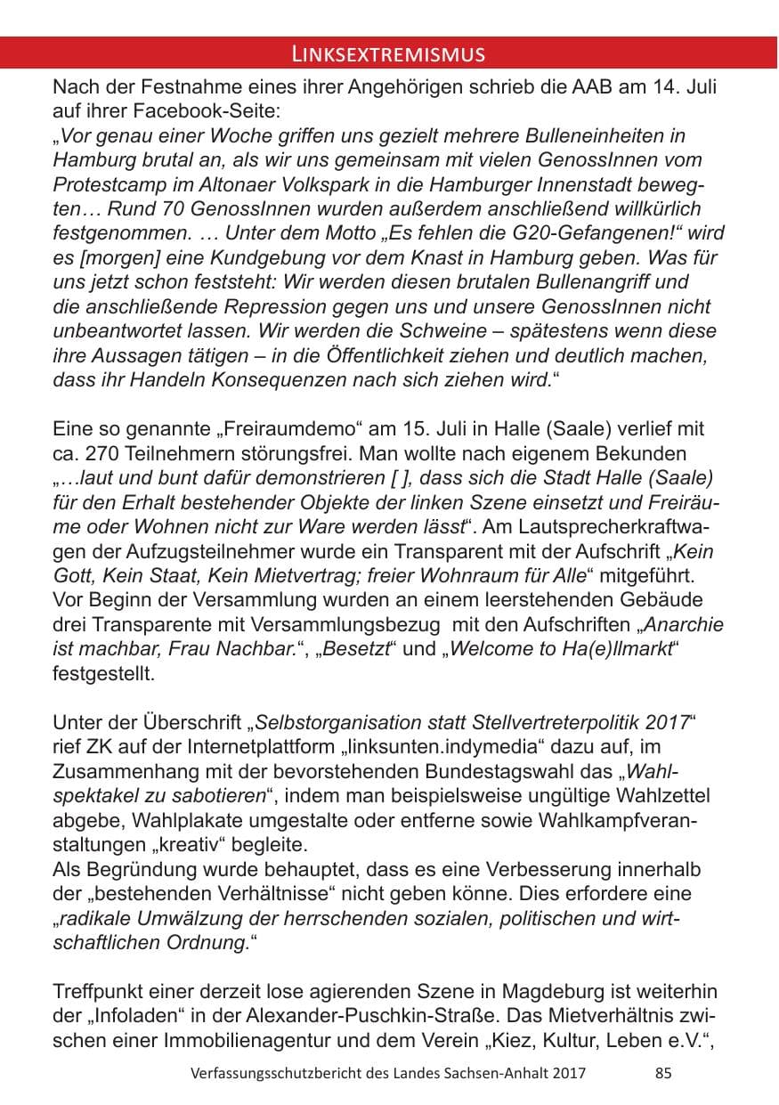 Seite 87 des Verfassungsschutzbericht 2017 Sachsen-Anhalt