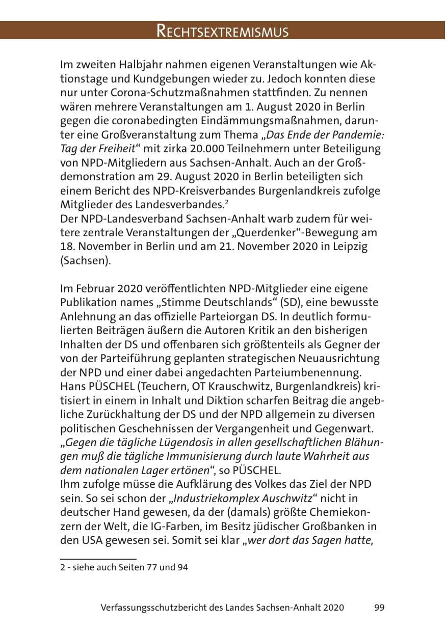 Seite 101 des Verfassungsschutzbericht 2020 Sachsen-Anhalt