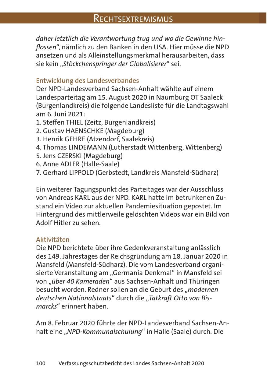 Seite 102 des Verfassungsschutzbericht 2020 Sachsen-Anhalt
