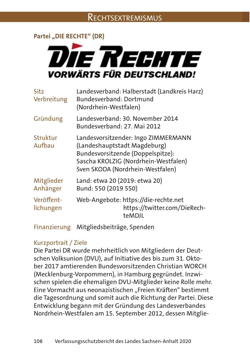 Seite 110 des Verfassungsschutzbericht 2020 Sachsen-Anhalt