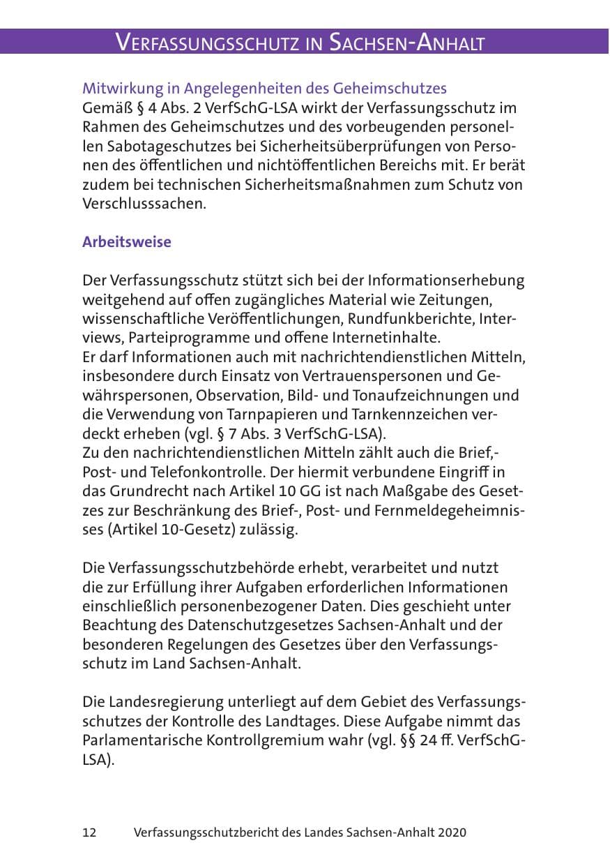 Seite 14 des Verfassungsschutzbericht 2020 Sachsen-Anhalt