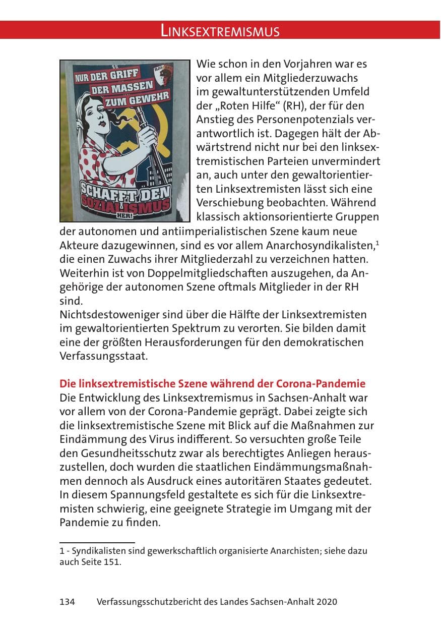 Seite 136 des Verfassungsschutzbericht 2020 Sachsen-Anhalt