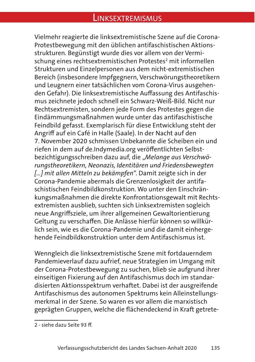 Seite 137 des Verfassungsschutzbericht 2020 Sachsen-Anhalt