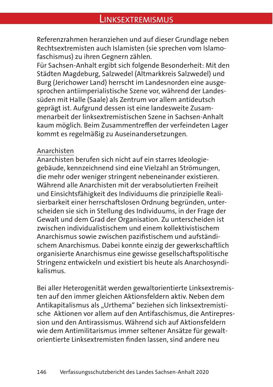 Seite 148 des Verfassungsschutzbericht 2020 Sachsen-Anhalt
