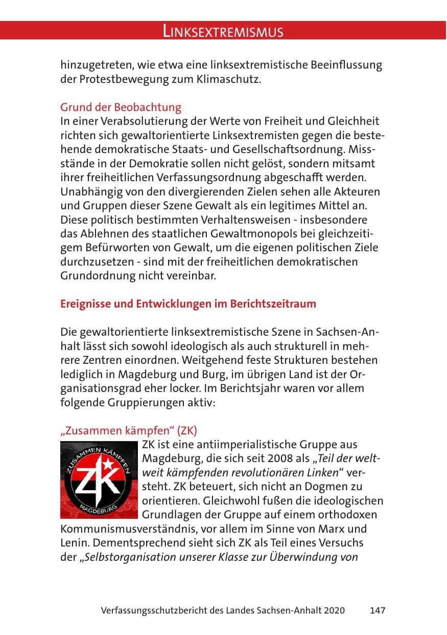Seite 149 des Verfassungsschutzbericht 2020 Sachsen-Anhalt