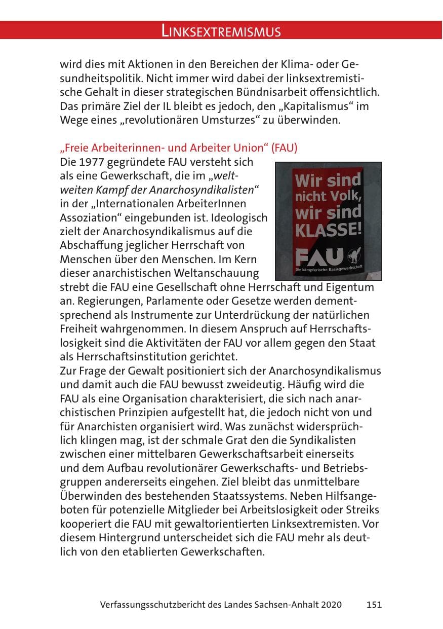 Seite 153 des Verfassungsschutzbericht 2020 Sachsen-Anhalt