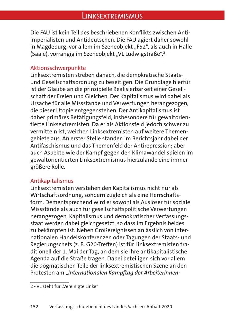Seite 154 des Verfassungsschutzbericht 2020 Sachsen-Anhalt