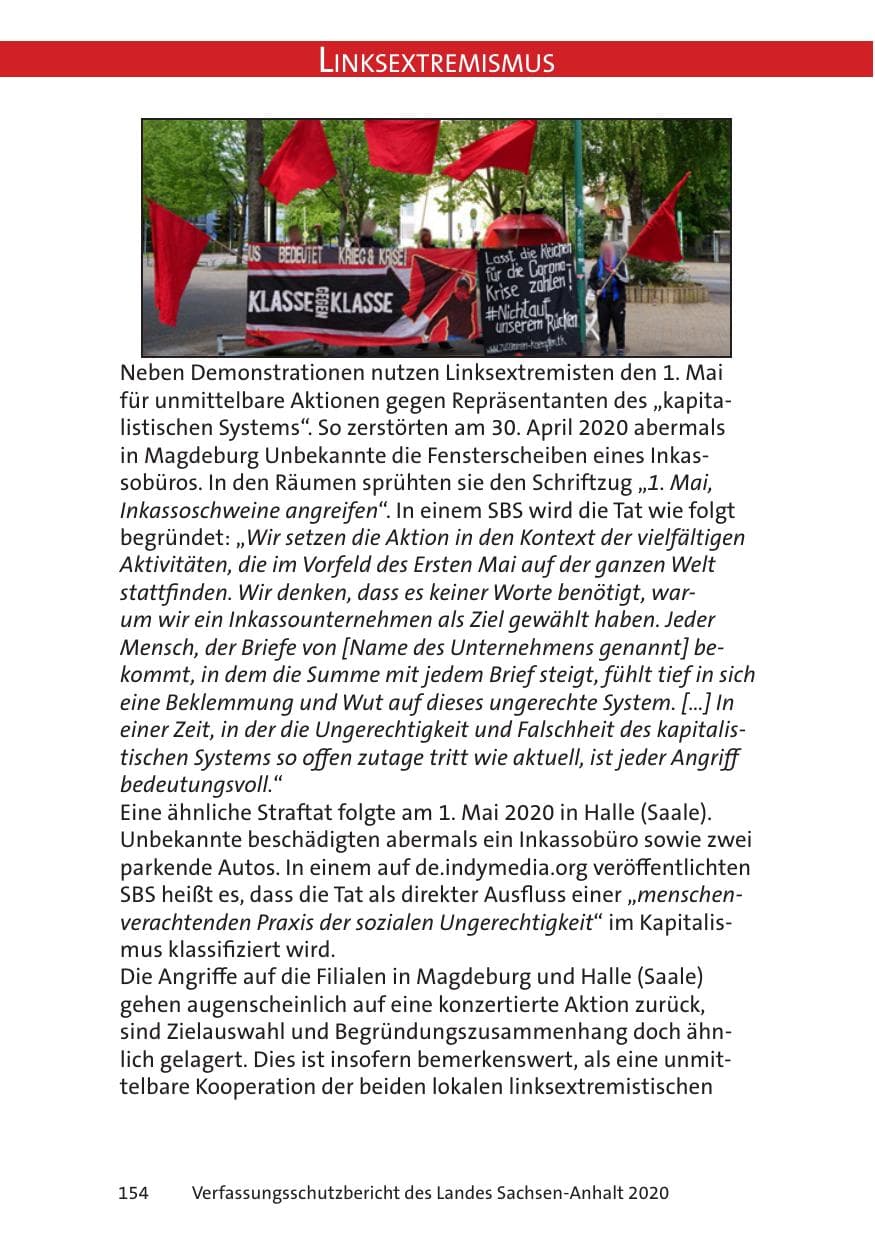 Seite 156 des Verfassungsschutzbericht 2020 Sachsen-Anhalt