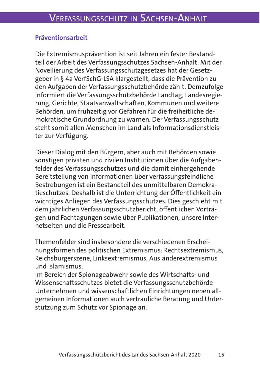 Seite 17 des Verfassungsschutzbericht 2020 Sachsen-Anhalt