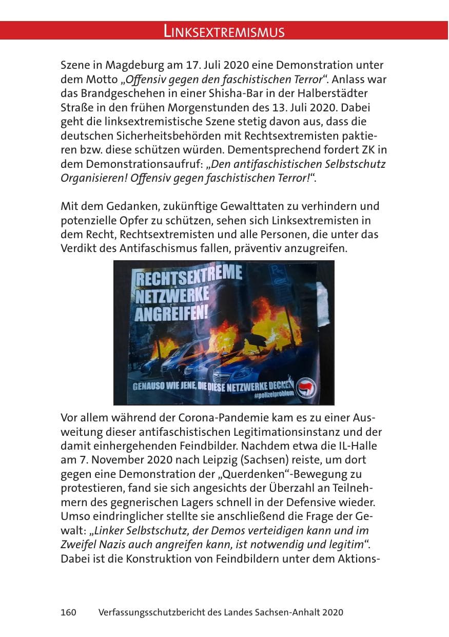 Seite 162 des Verfassungsschutzbericht 2020 Sachsen-Anhalt