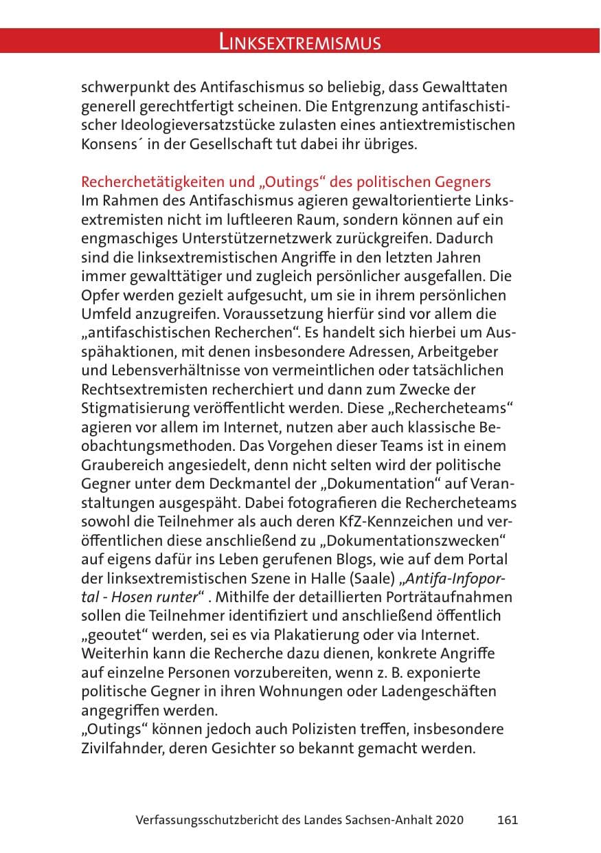 Seite 163 des Verfassungsschutzbericht 2020 Sachsen-Anhalt