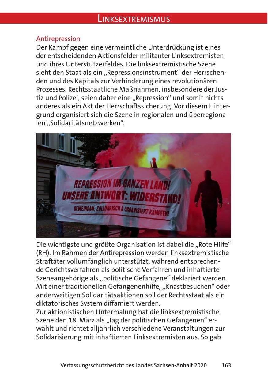 Seite 165 des Verfassungsschutzbericht 2020 Sachsen-Anhalt