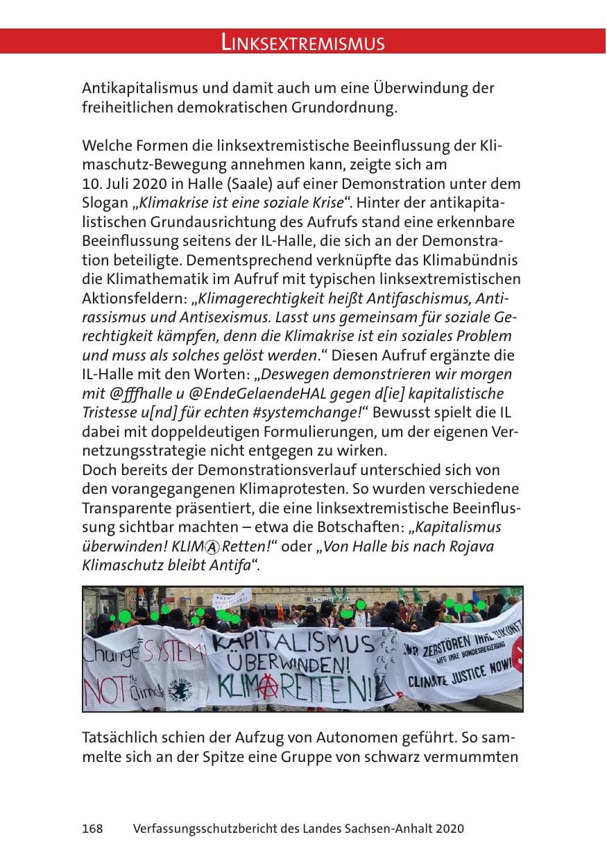 Seite 170 des Verfassungsschutzbericht 2020 Sachsen-Anhalt
