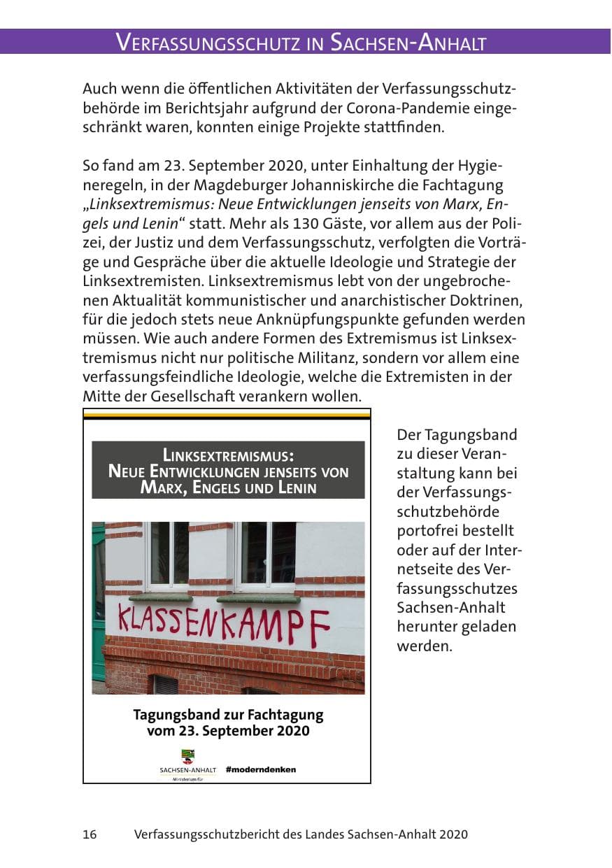 Seite 18 des Verfassungsschutzbericht 2020 Sachsen-Anhalt