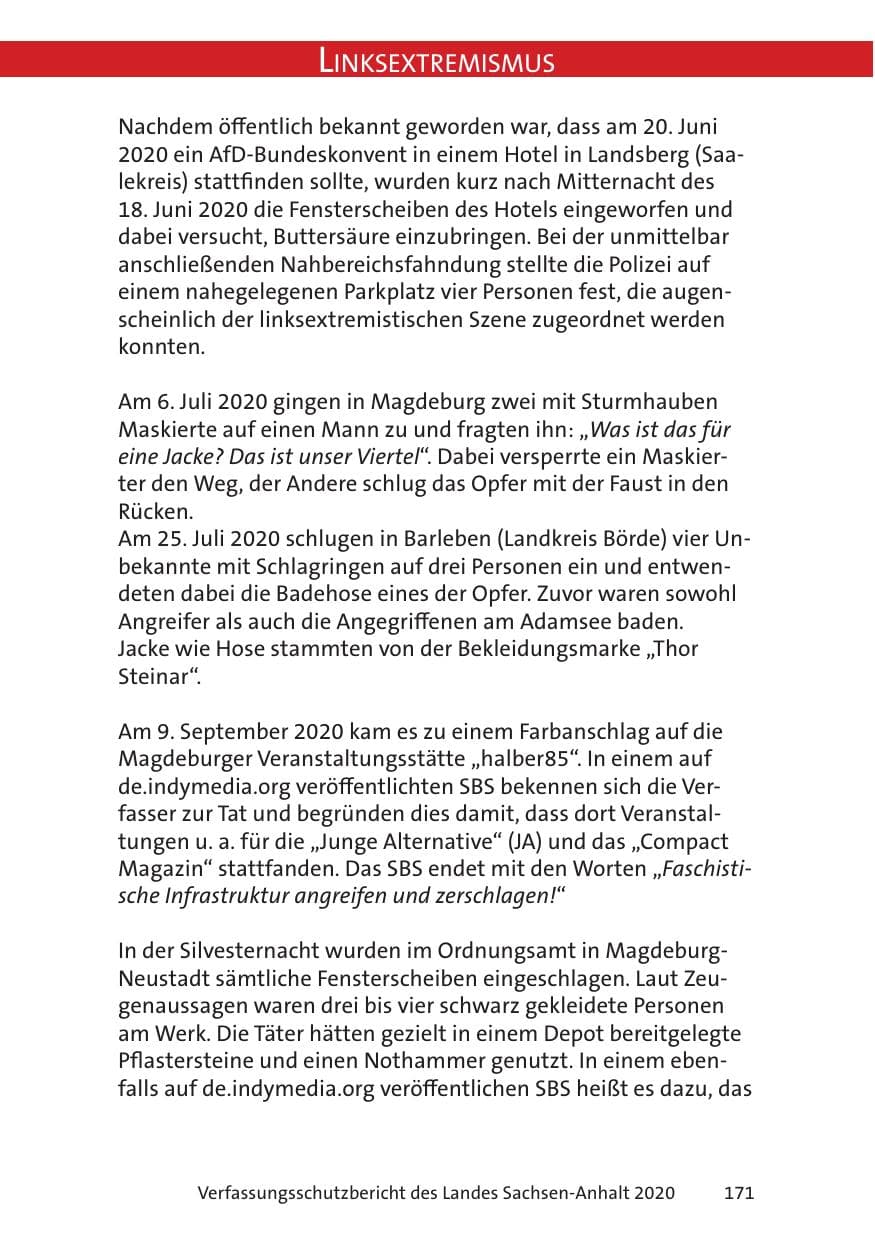 Seite 173 des Verfassungsschutzbericht 2020 Sachsen-Anhalt