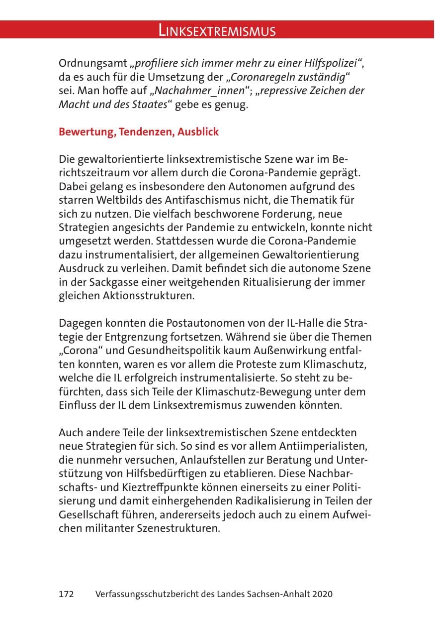 Seite 174 des Verfassungsschutzbericht 2020 Sachsen-Anhalt