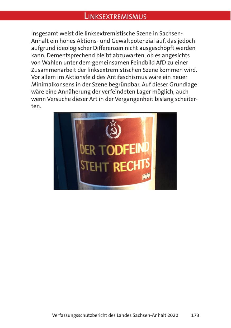 Seite 175 des Verfassungsschutzbericht 2020 Sachsen-Anhalt